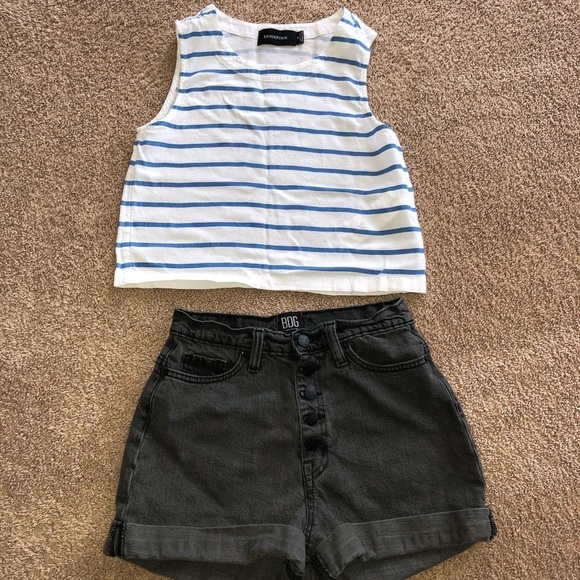 MinkPink Crop Top White with Blue stripes - Picture 8 of 9